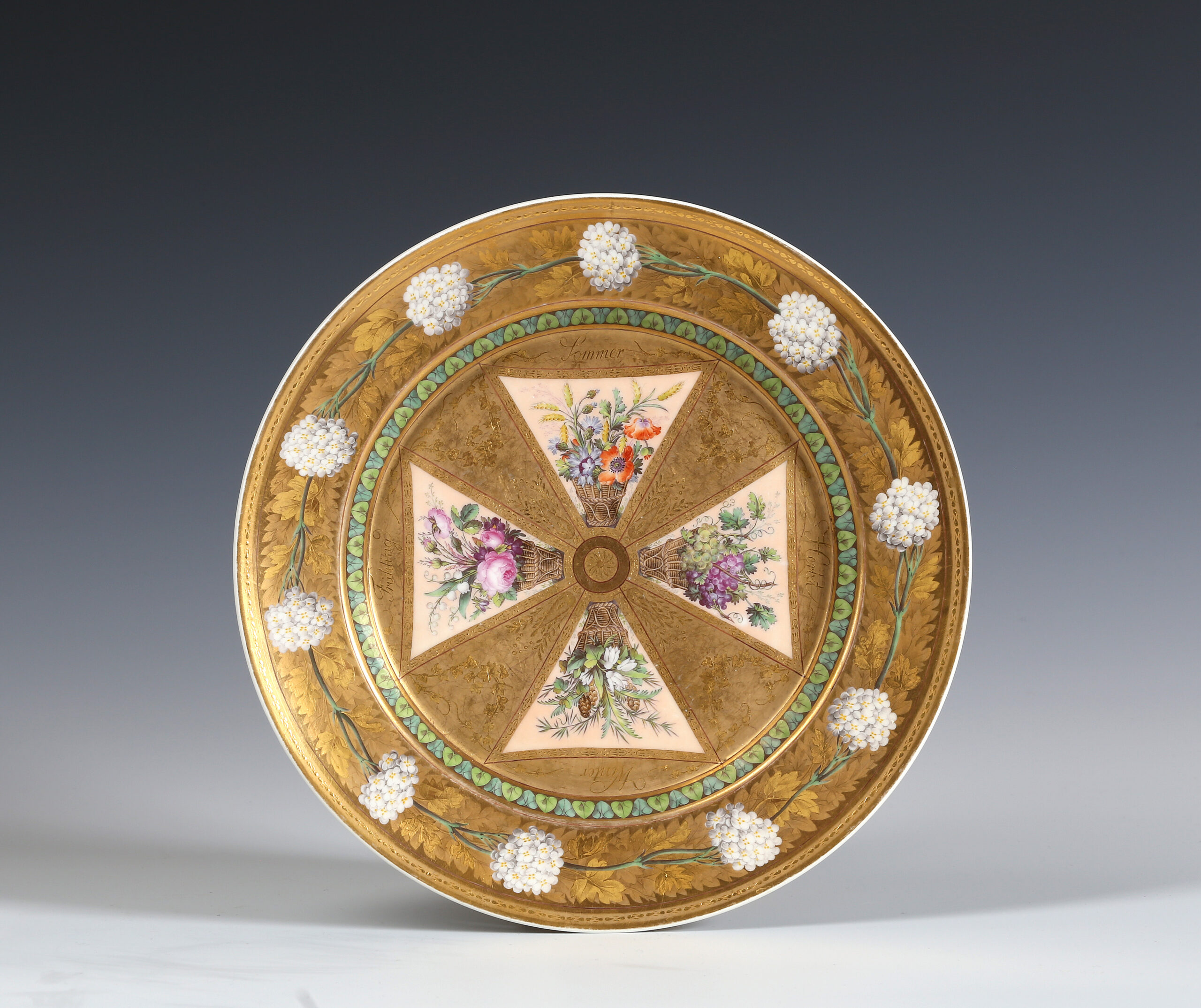 A BERLIN (KPM) PLATE DECORATED WITH THE FOUR SEASONS