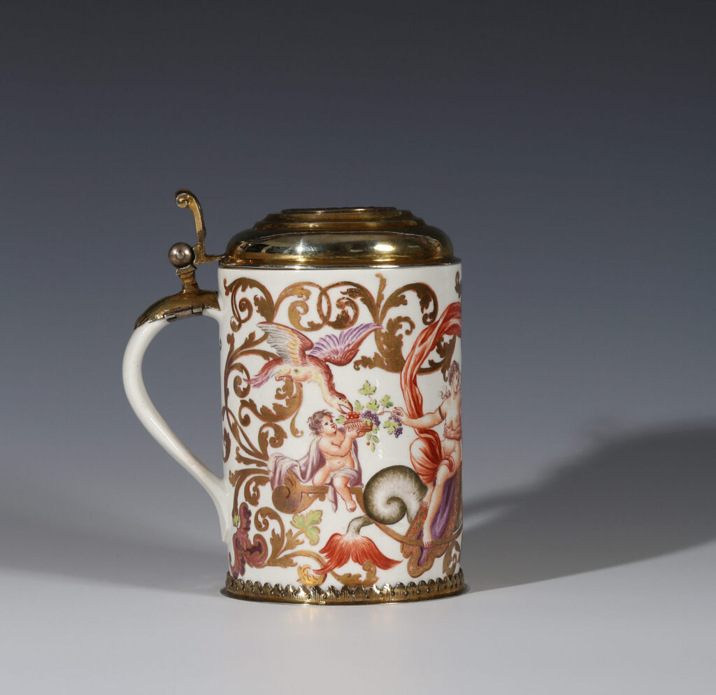 A GILT-METAL MOUNTED MEISSEN TANKARD