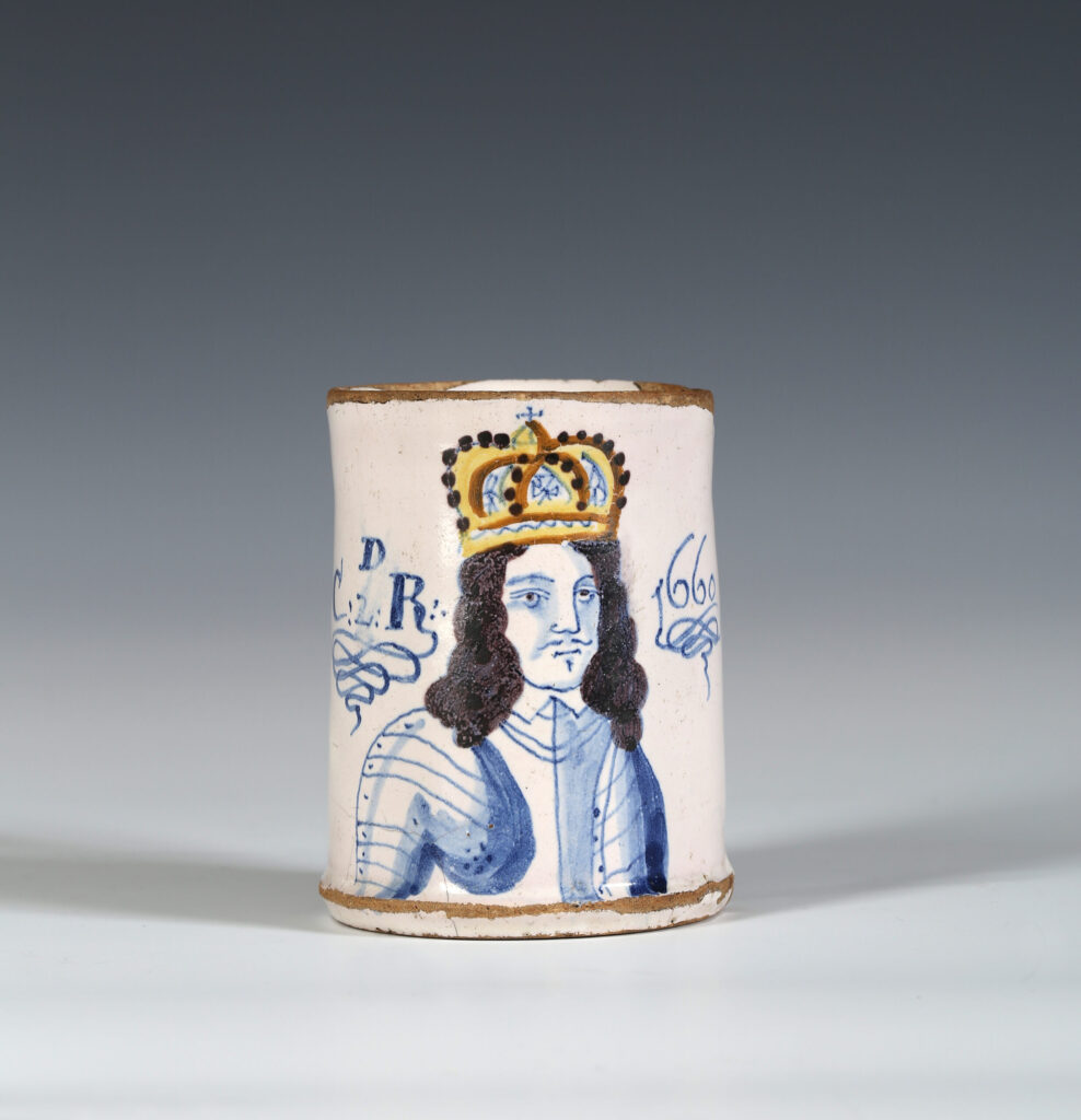 AN ENGLISH DELFT CHARLES II DATED MUG