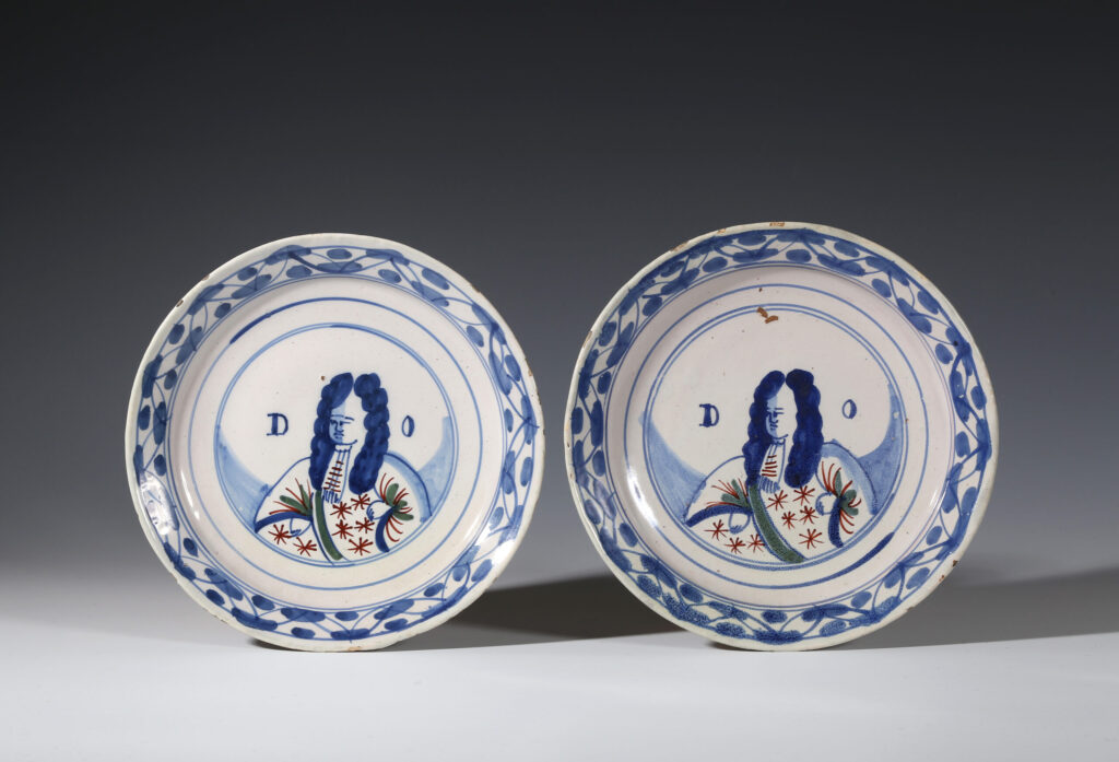 TWO POLYCHROME ENGLISH DELFT PLATES