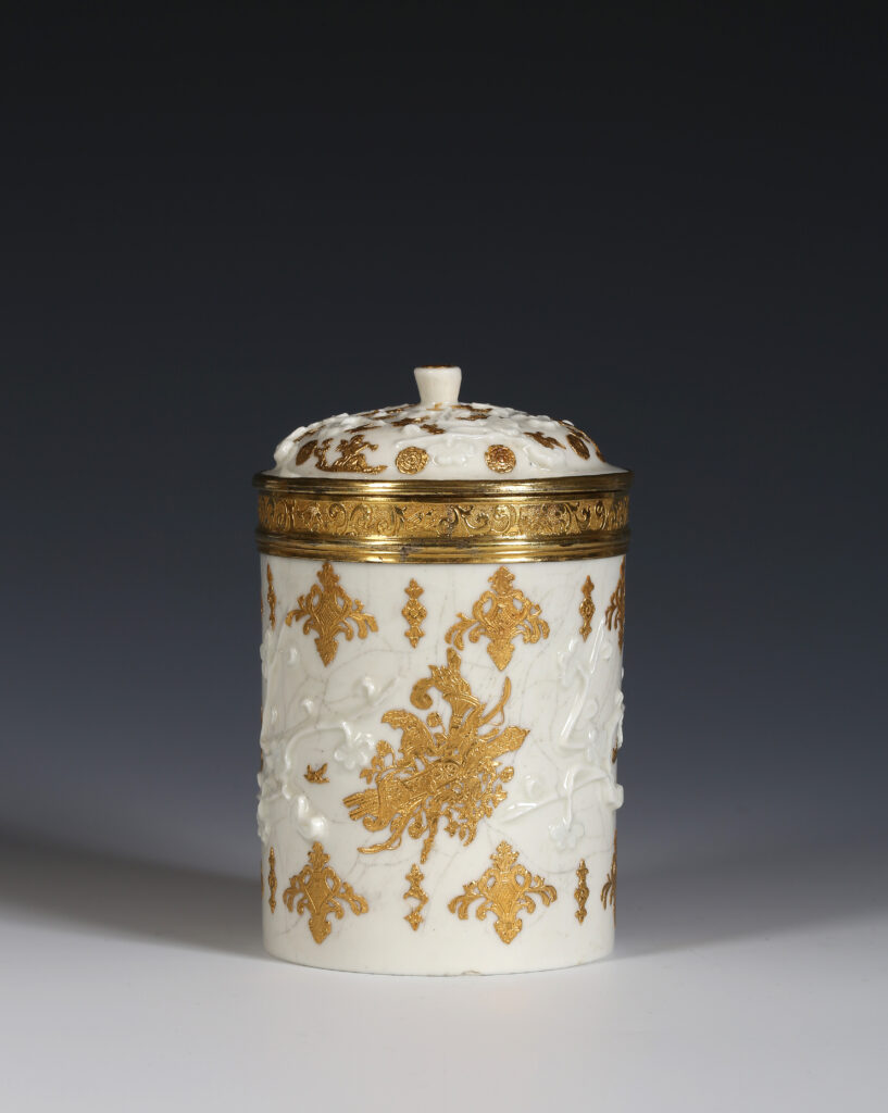 A SAINT-CLOUD ORMOLU-MOUNTED TOBACCO JAR AND COVER