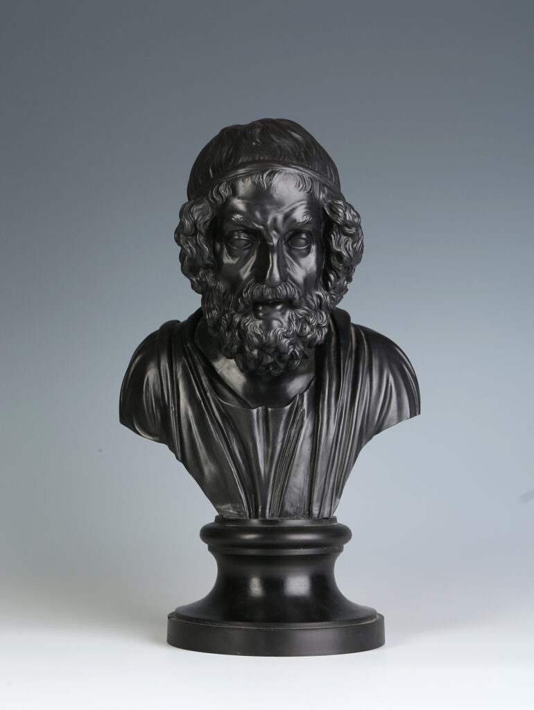 A WEDGWOOD & BENTLEY BLACK BASALT BUST OF HOMER