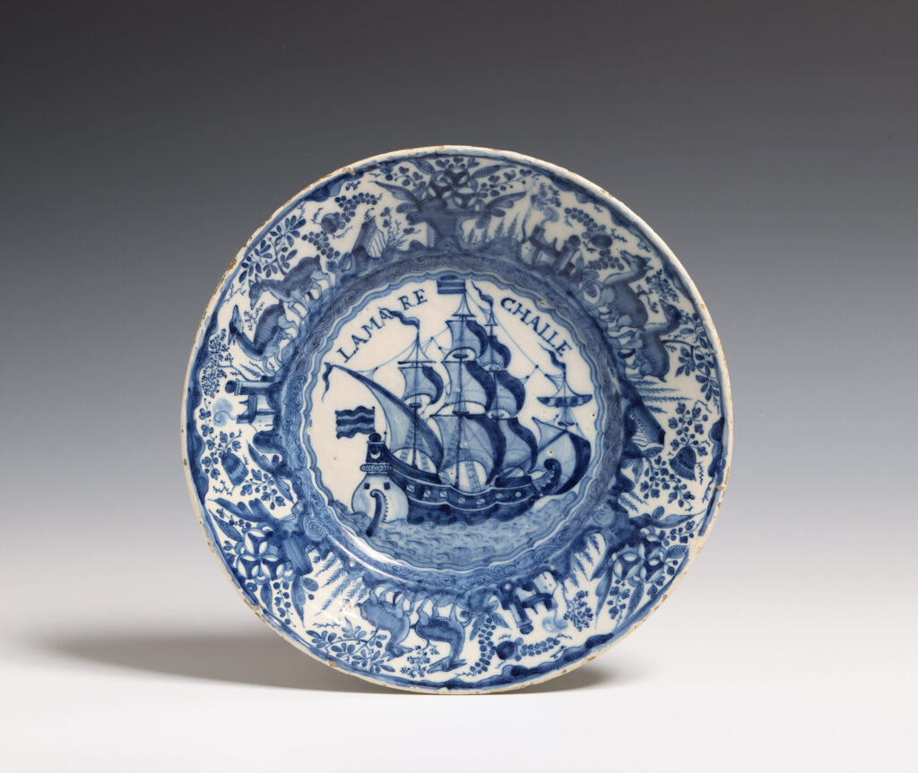 A PORTUGUESE FAIENCE SHIP DISH