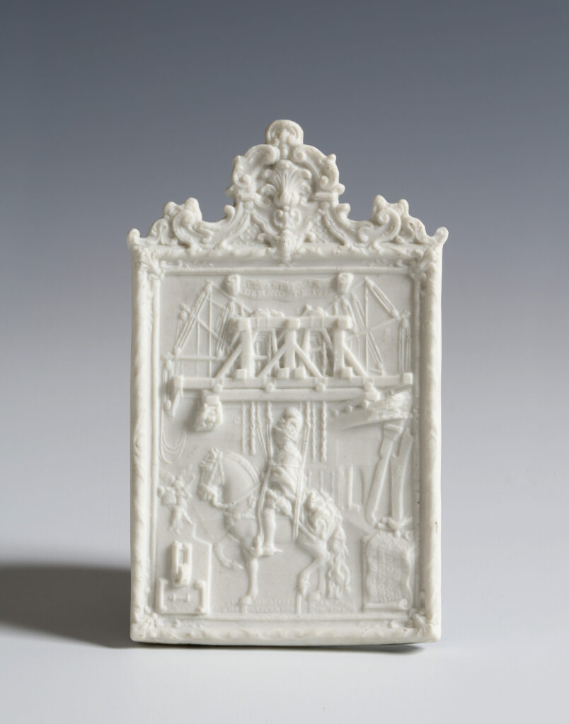 BISCUIT PORCELAIN PLAQUE COMMEMORATING THE ERECTION OF THE EQUESTRIAN STATUE OF KING JOSÉ I OF PORTUGAL