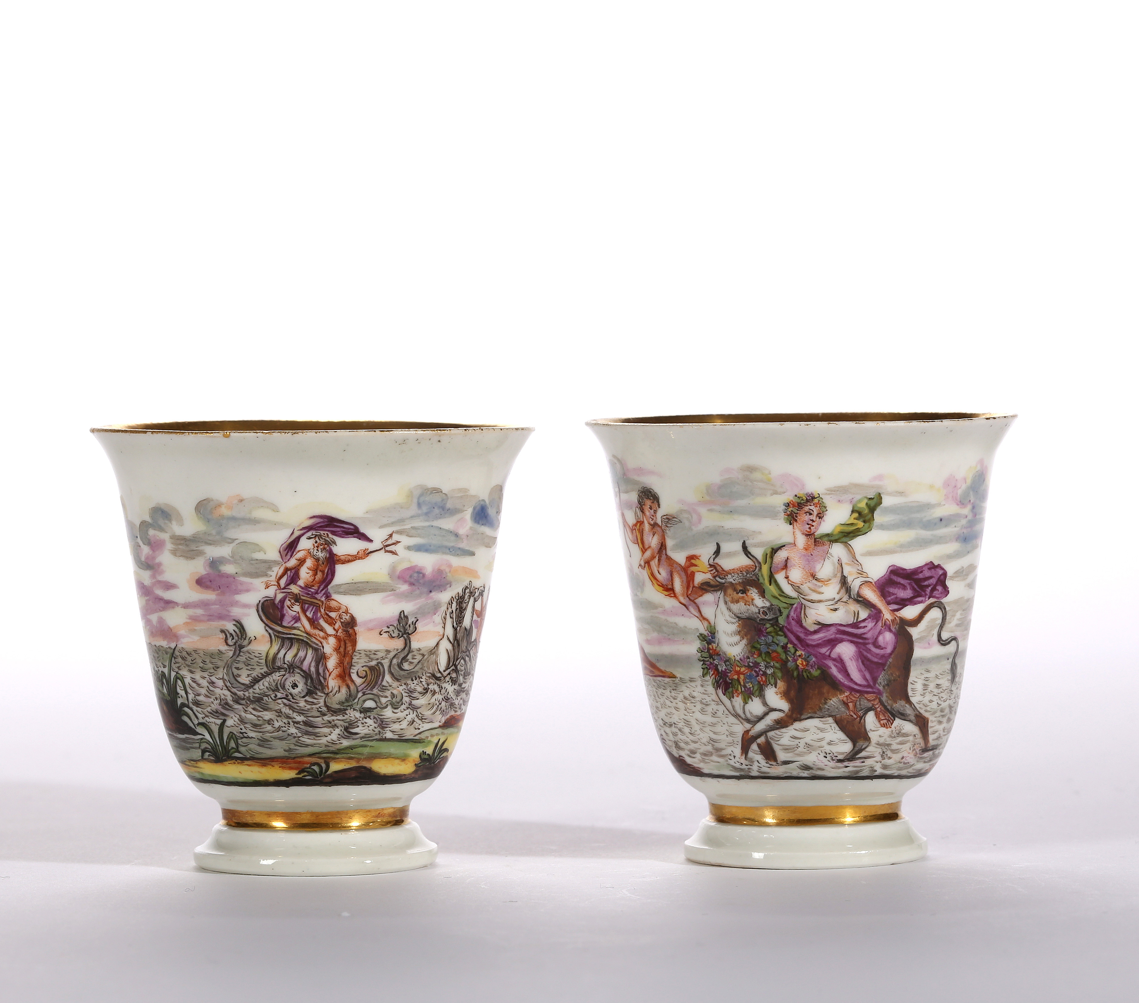 TWO HAUSMALER DECORATED EARLY MEISSEN BEAKERS