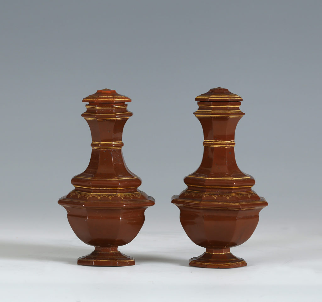 A PAIR OF MEISSEN BÖTTGER STONEWARE VASES AND COVERS