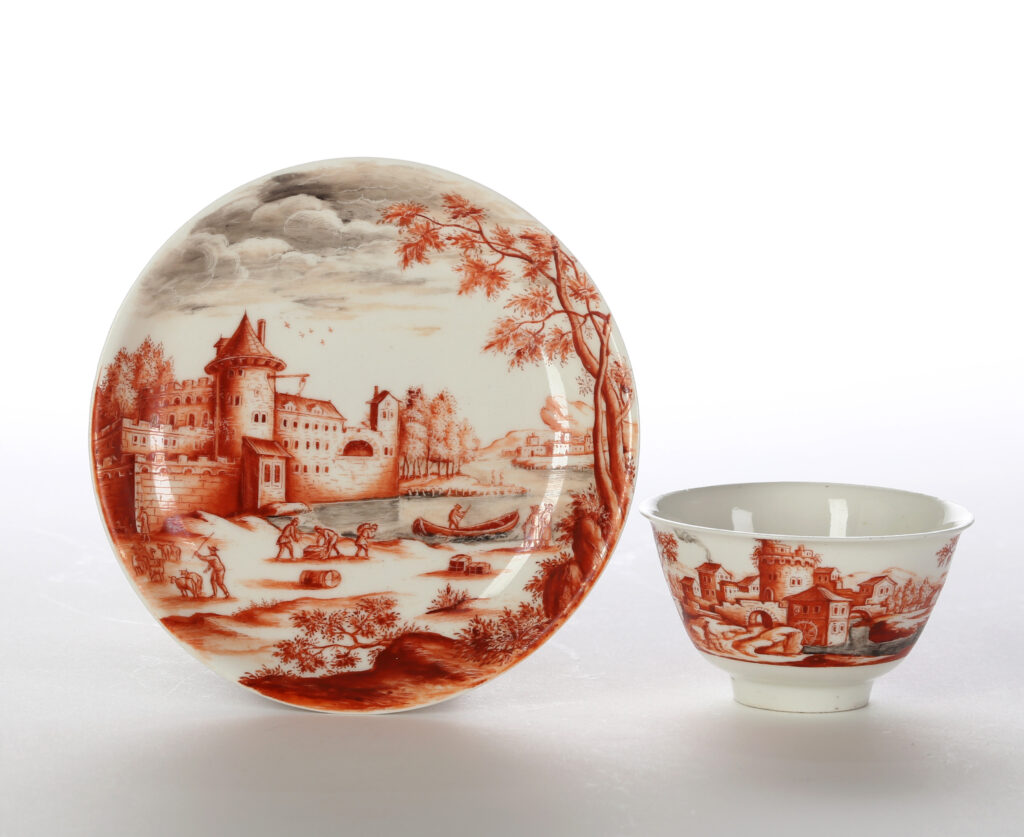 A MEISSEN BÖTTGER PORCELAIN TEABOWL AND SAUCER ATTRIBUTED TO IGNAZ PREISSLER