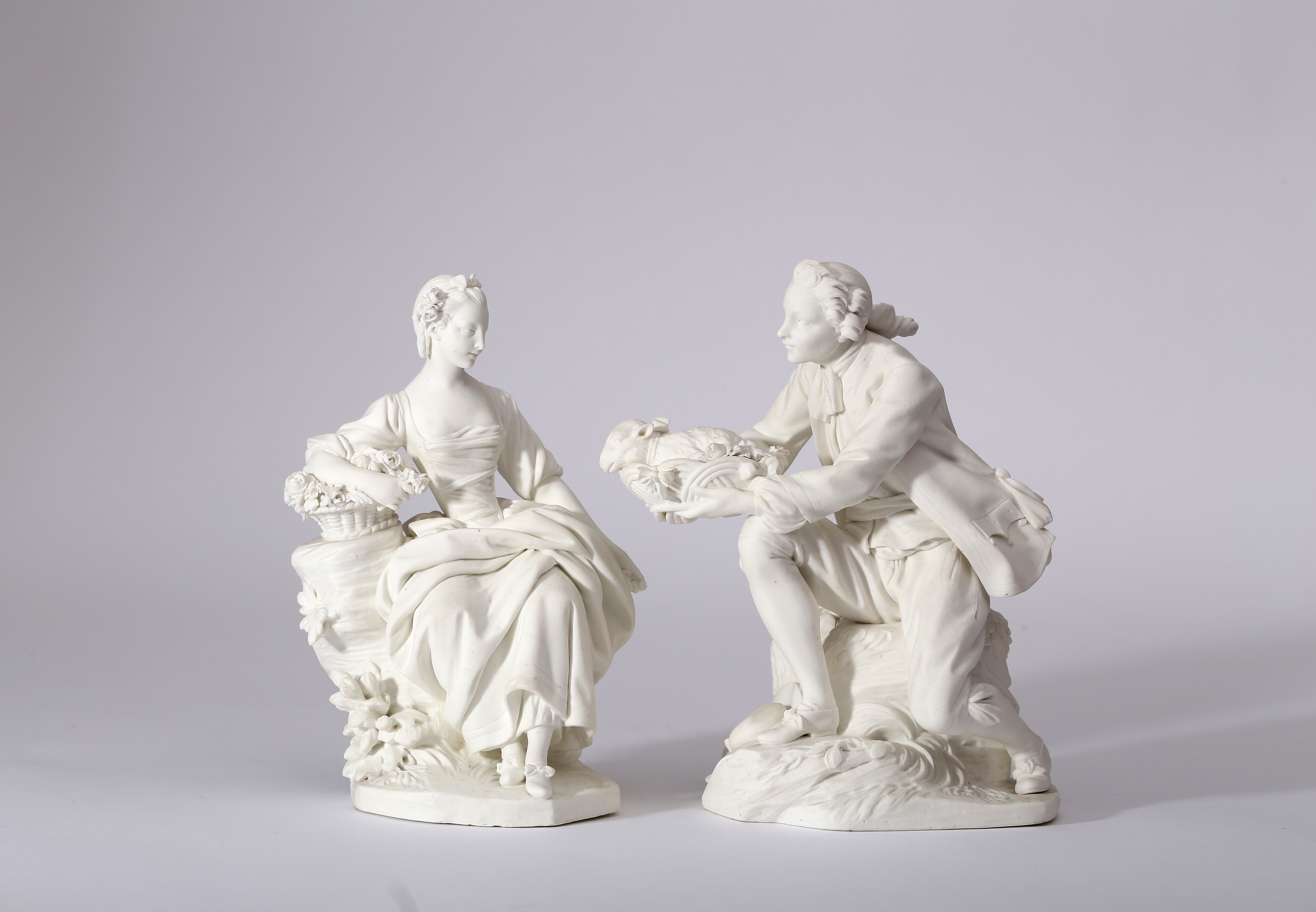 A Pair of Sèvres Biscuit Porcelain Figures of Children, 'La Petite Fille à  la Cage' and 'Le Porteur d'Oiseaux', Circa 1760, A Taste of Rococo:  Porcelain from an American Private Collection