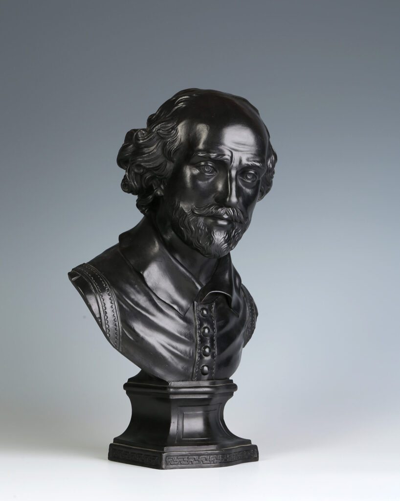 A WEDGWOOD & BENTLEY BLACK BASALT BUST OF SHAKESPEARE