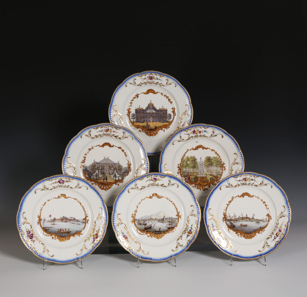 SIX MEISSEN PLATES WITH VIEWS OF JAVA FROM THE STADHOLDER SERVICE