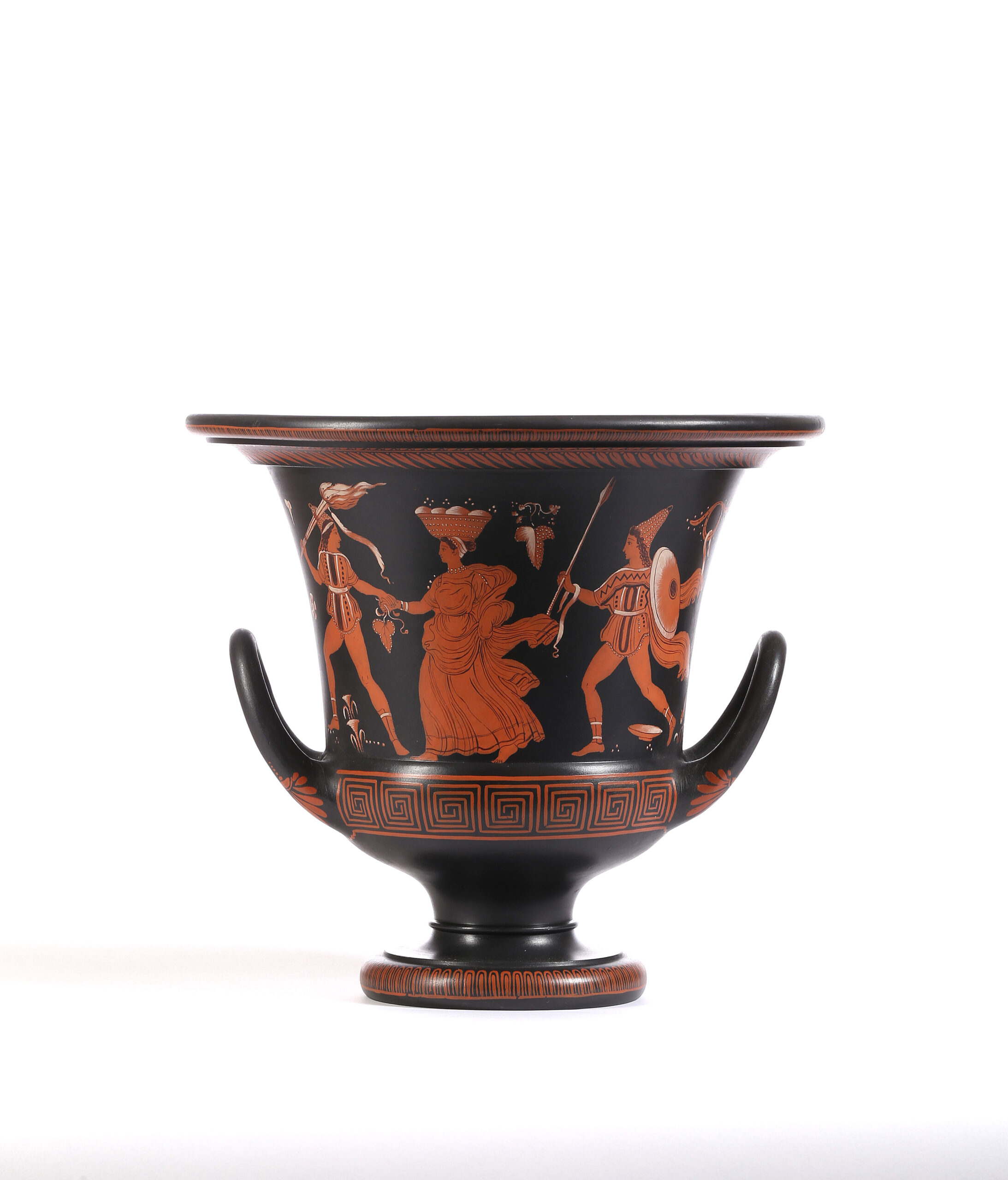 A WEDGWOOD AND BENTLEY BLACK BASALT  ‘ENCAUSTIC-DECORATED’ CALYX KRATER VASE