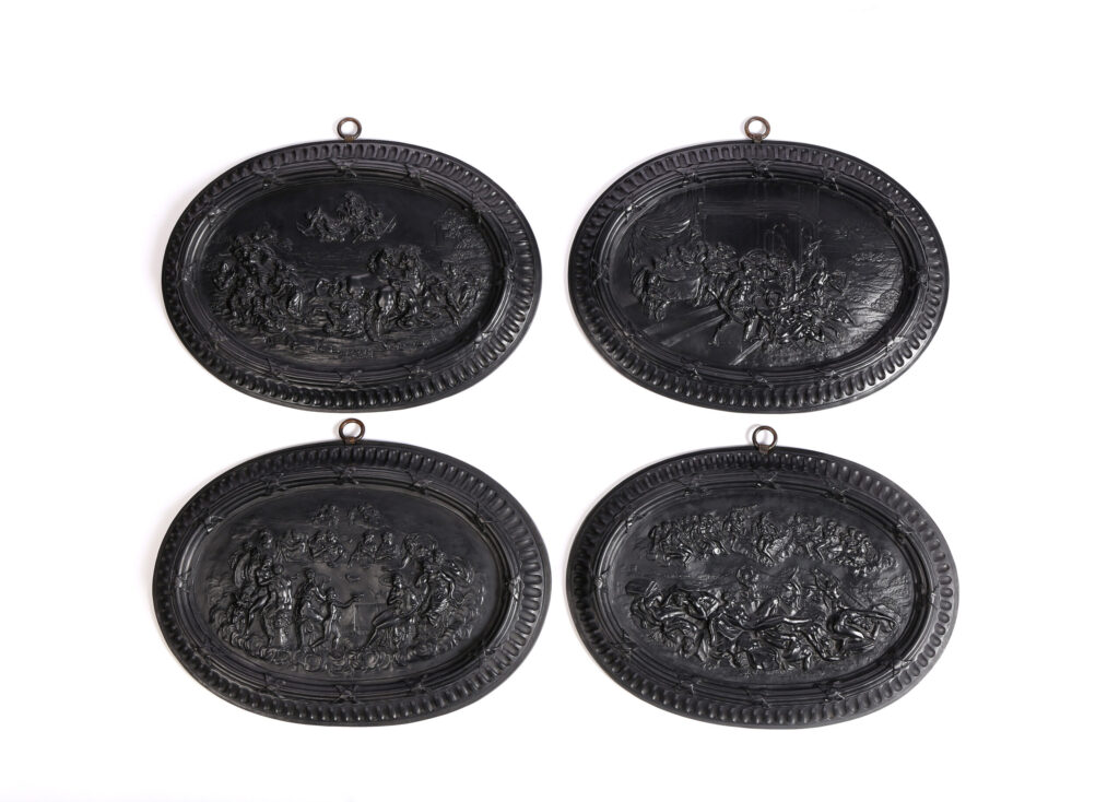 FOUR WEDGWOOD & BENTLEY BLACK BASALT OVAL PLAQUES