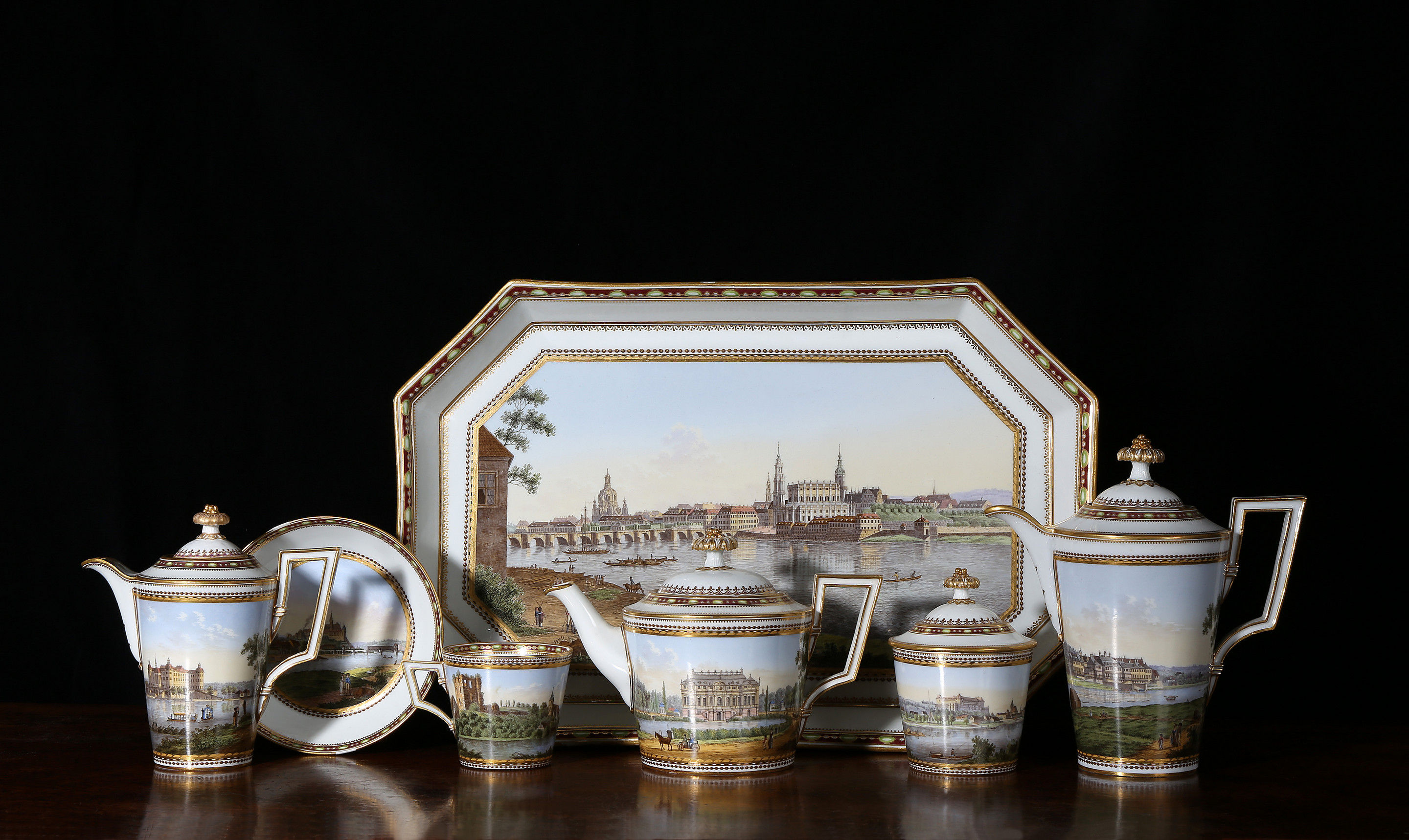A Meissen topographical tea and coffee service