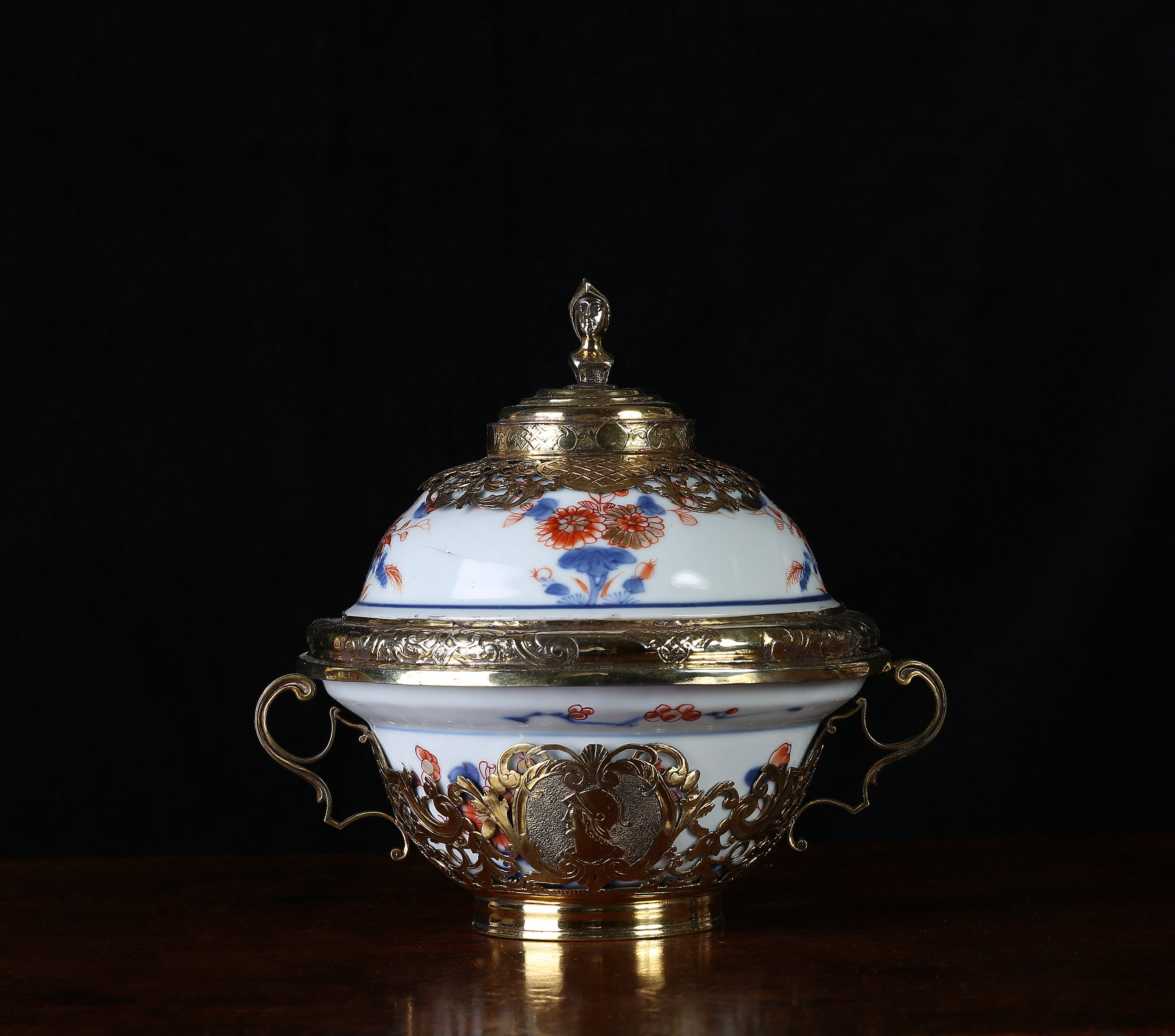 A Silver-Gilt Mounted Chinese ‘Imari’ Bowl and Cover