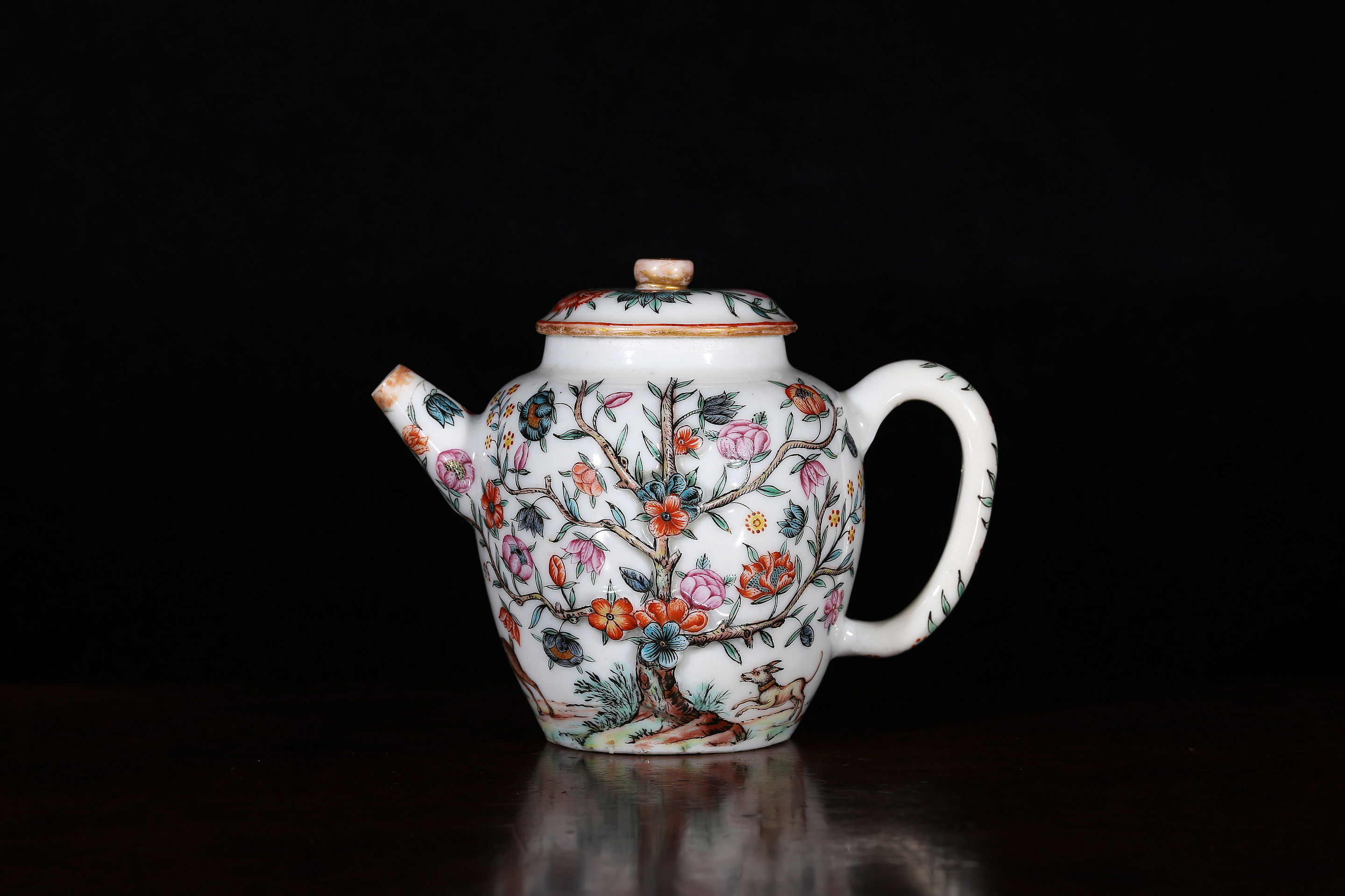 A Dutch-decorated, ‘fine line’ blanc-de-chine teapot