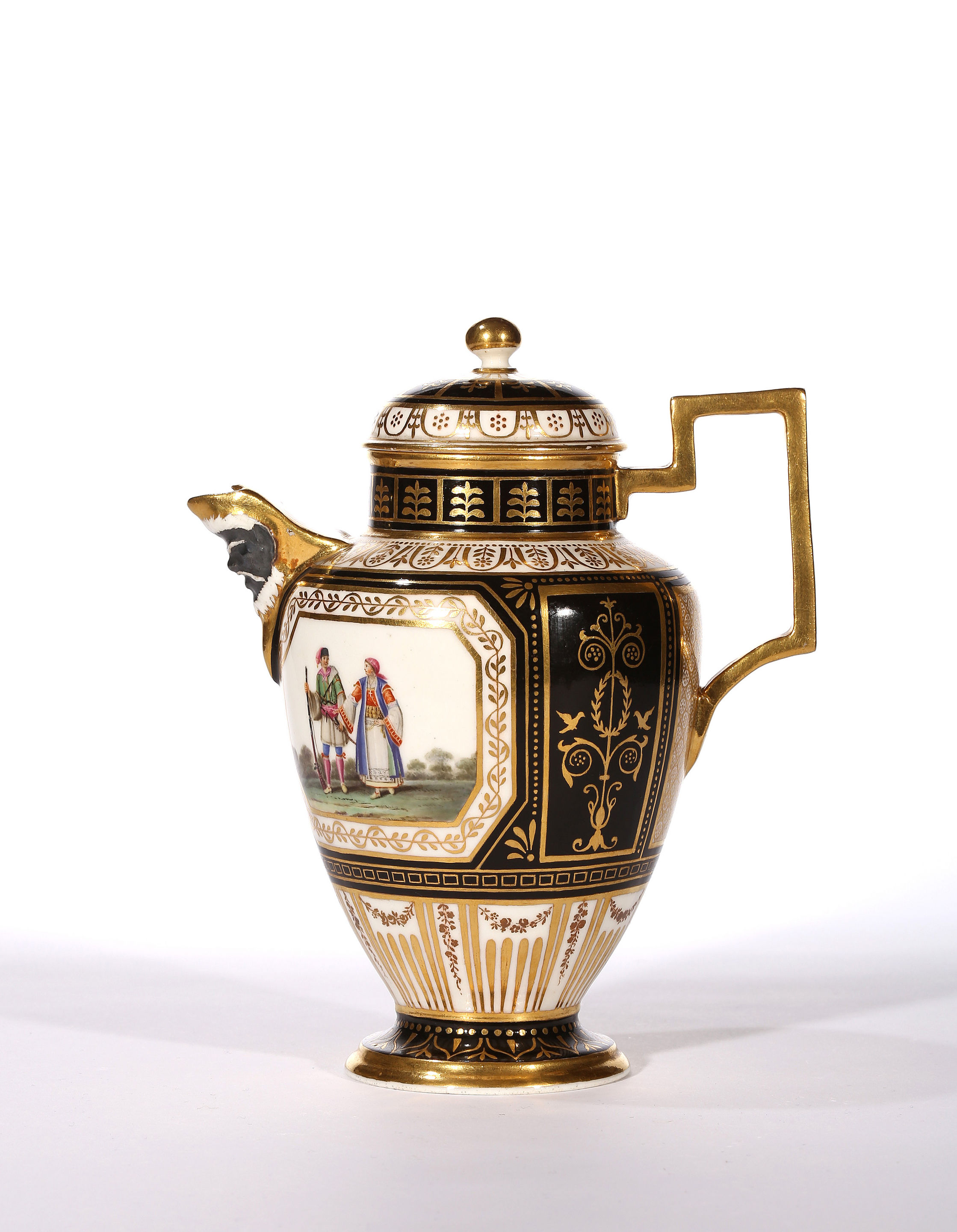 A Real Fabbrica Ferdinandea, Black-ground Coffee Pot and Cover