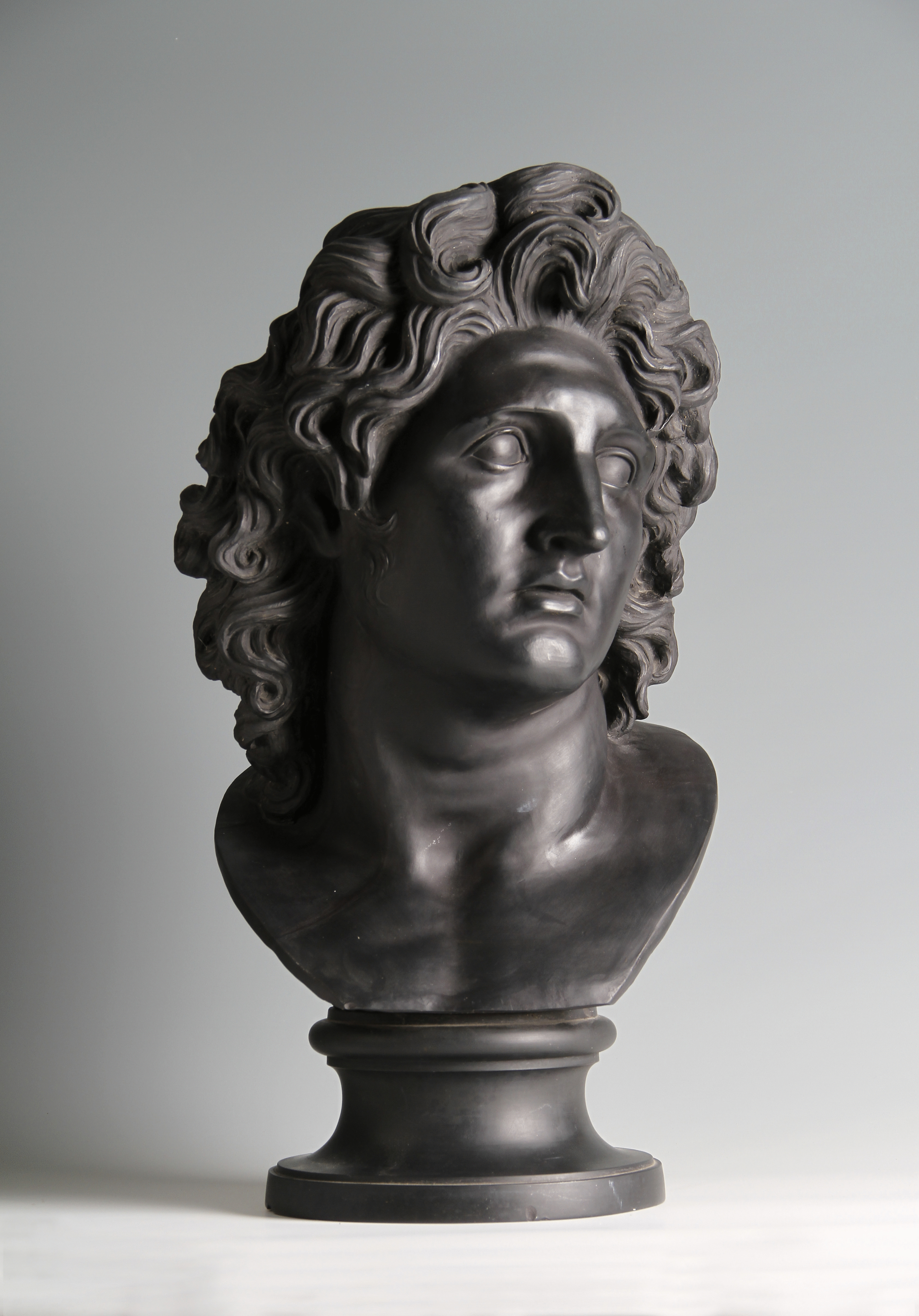 A large unrecorded Wedgwood black basalt library bust of Alexander the Great