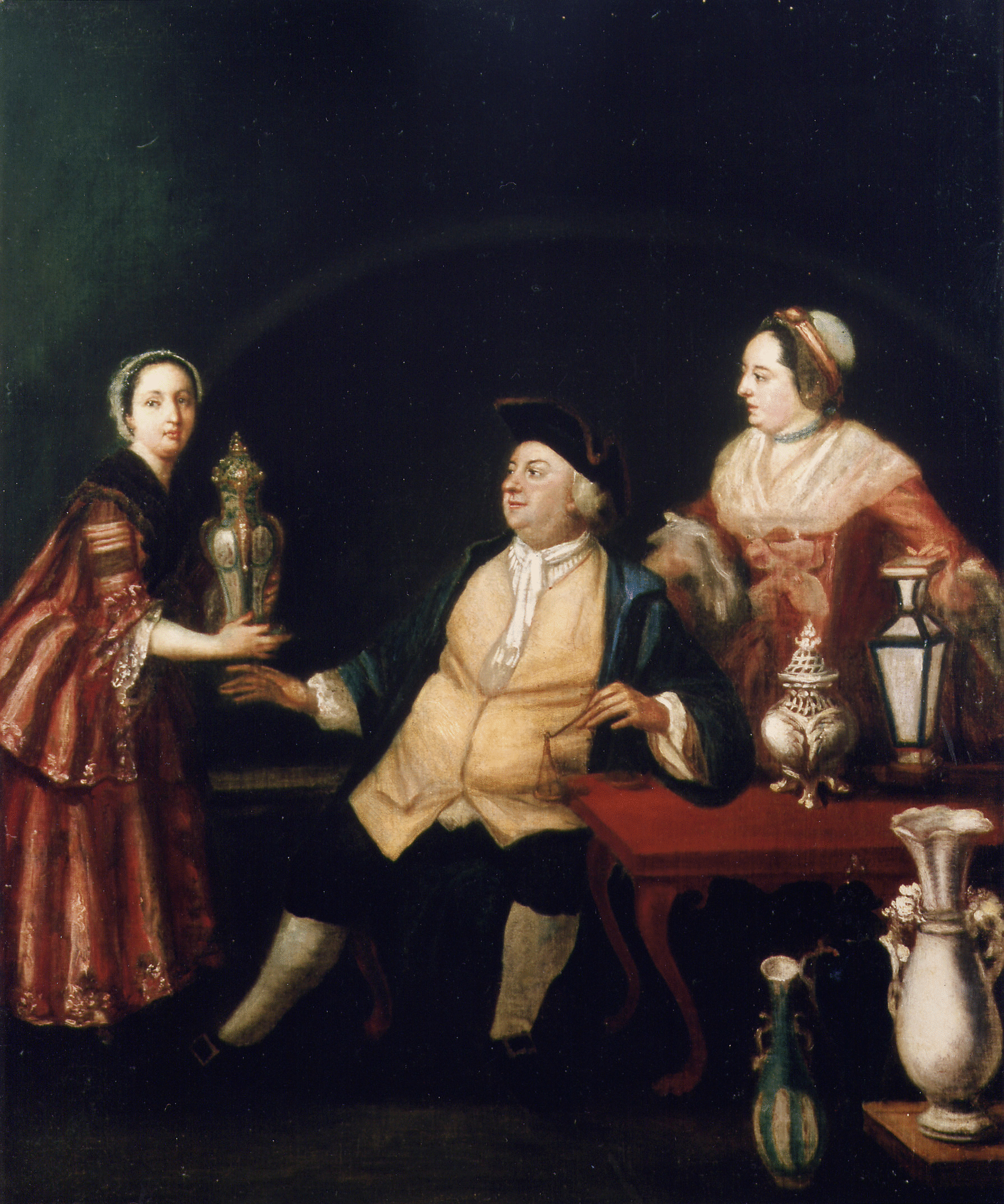 A portrait of Nicholas Sprimont with his wife and sister-in-law