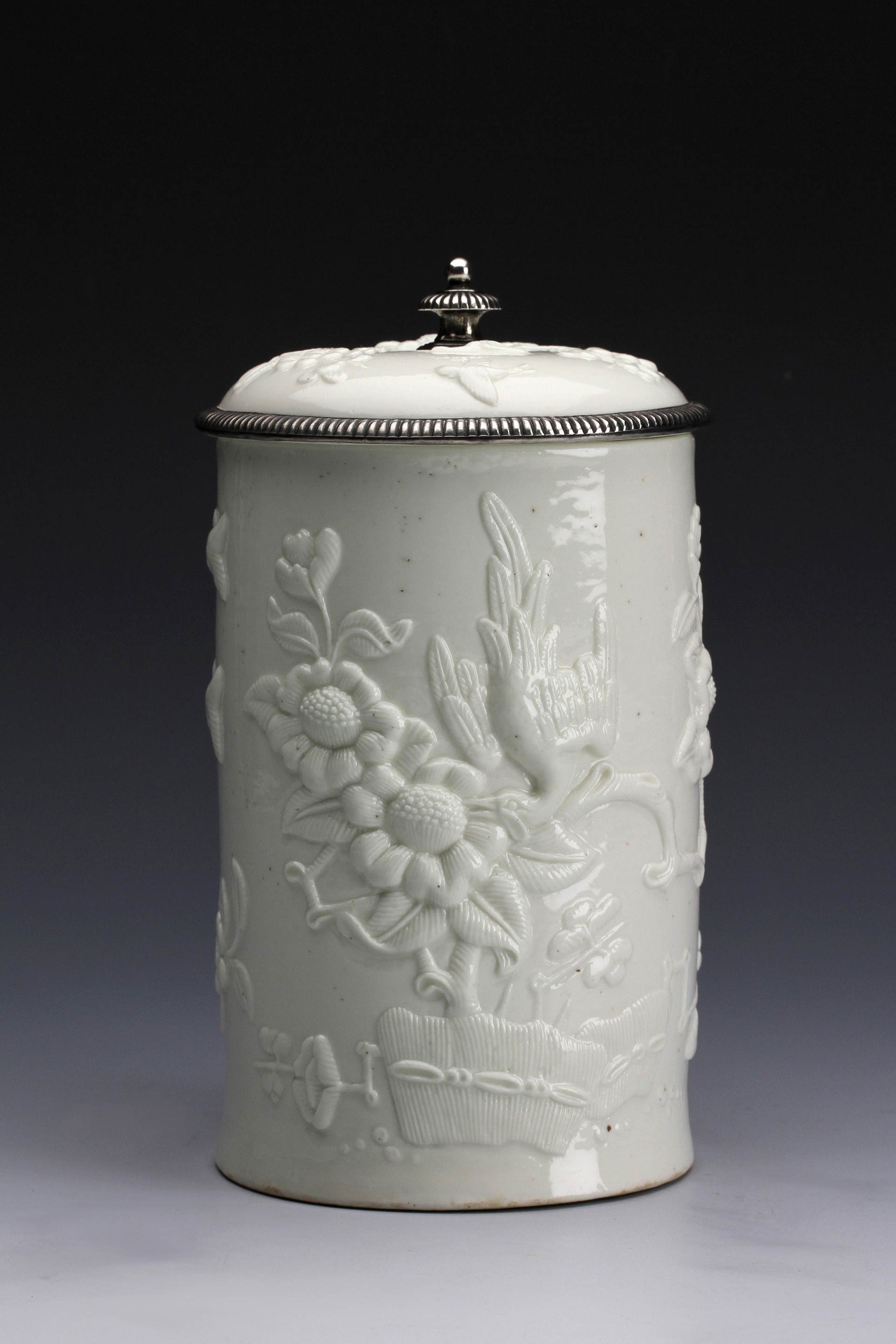 SAINT CLOUD SILVER-MOUNTED TOBACCO JAR AND DOMED COVER