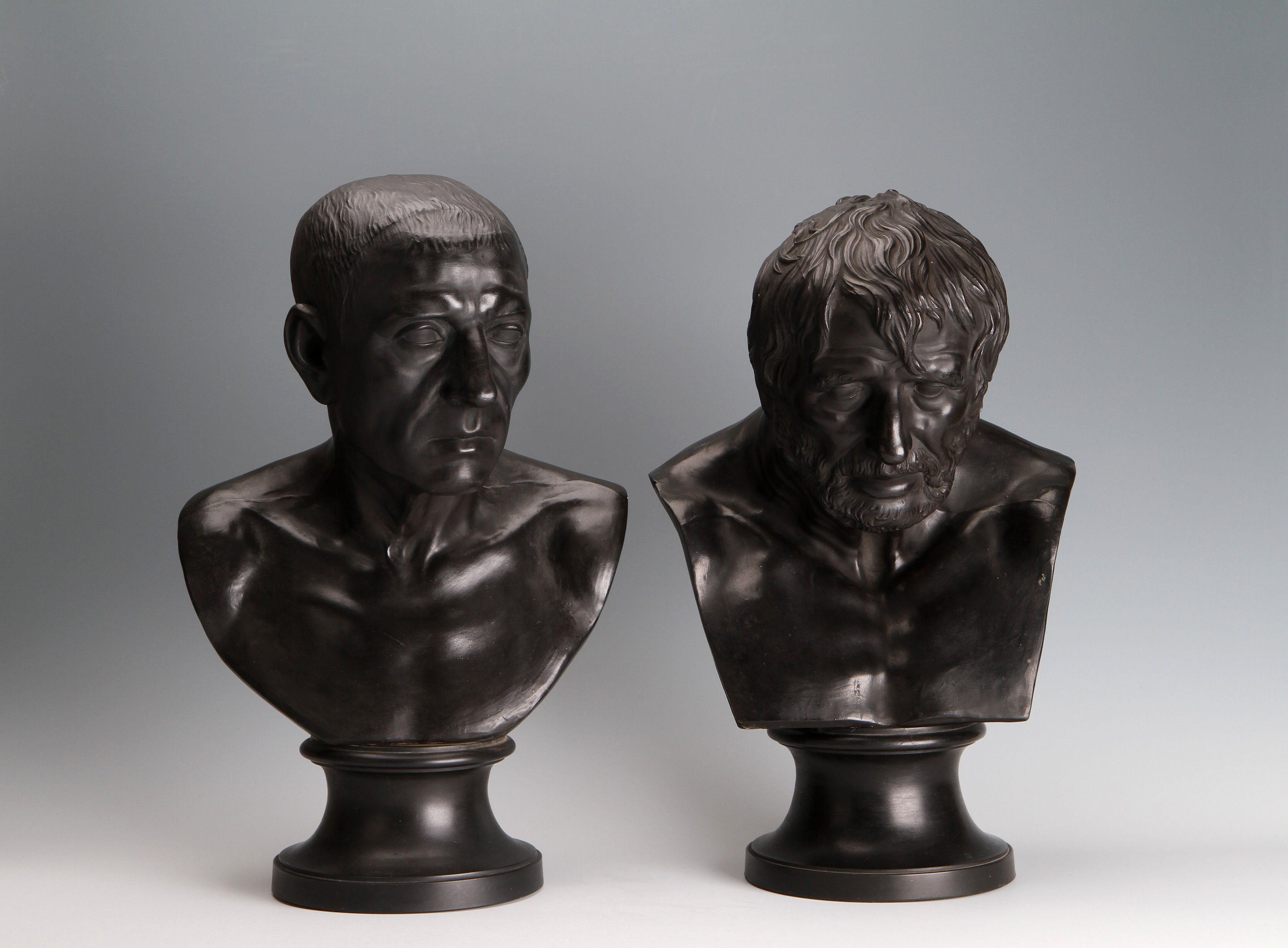Two Large Wedgwood Basalt Library Busts of Cicero and Seneca