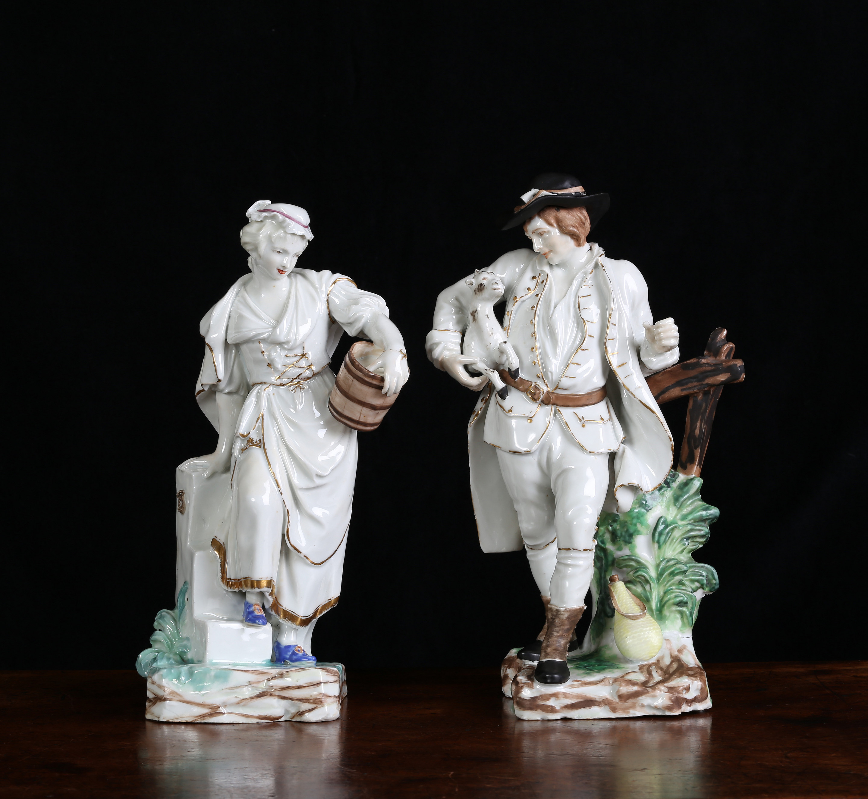 A Pair of Bristol Hard-Paste Porcelain Figures of a Milkmaid and Goatherd
