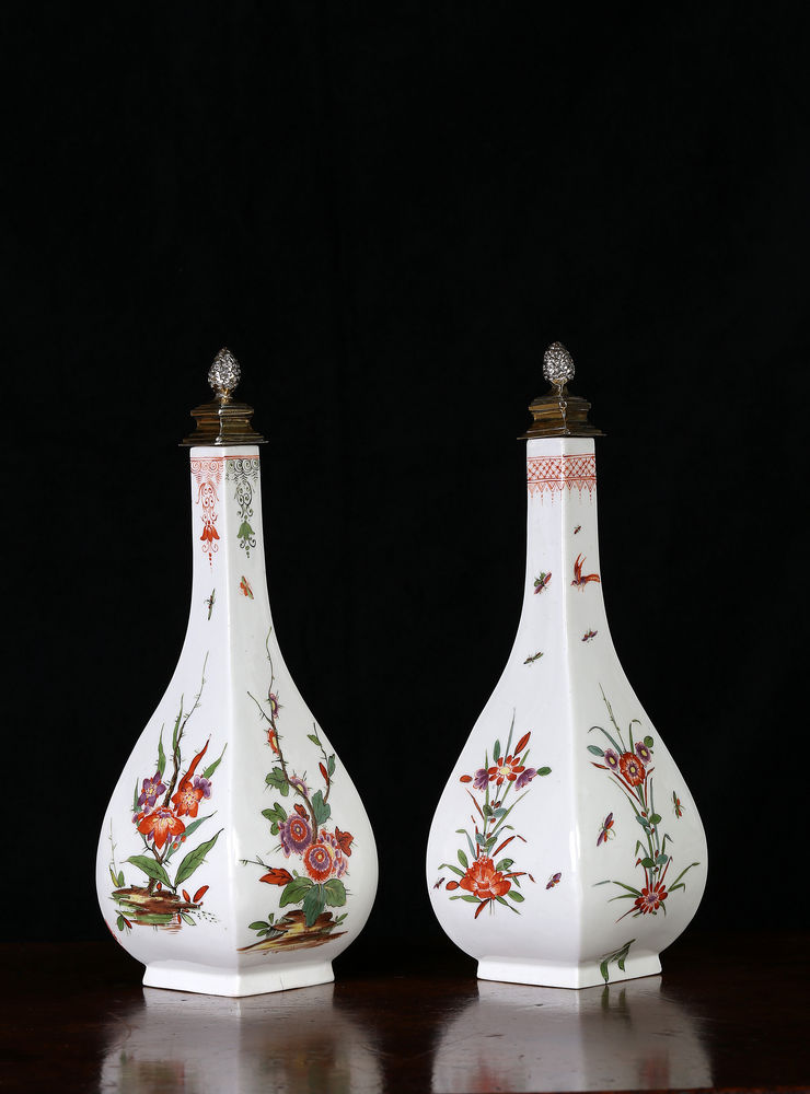 Two Meissen squared bottle vases